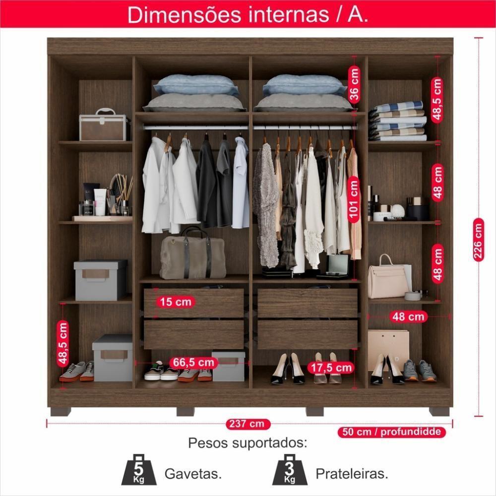 Guarda-roupa De Casal 100% Mdf 6 Portas 4 Gavetas Inglaterra Com Espelho - 9