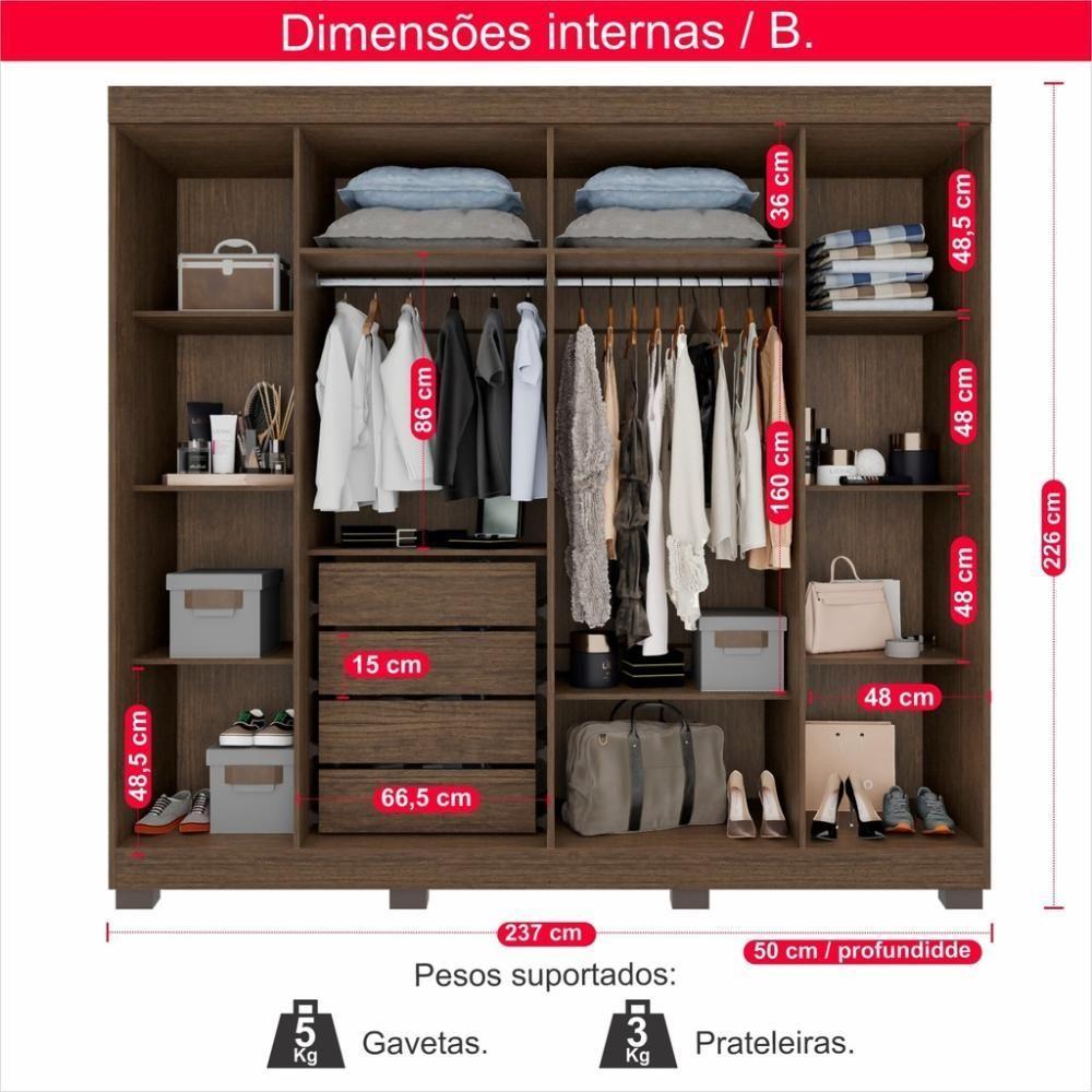 Guarda-roupa De Casal 100% Mdf 6 Portas 4 Gavetas Inglaterra Com Espelho - 10