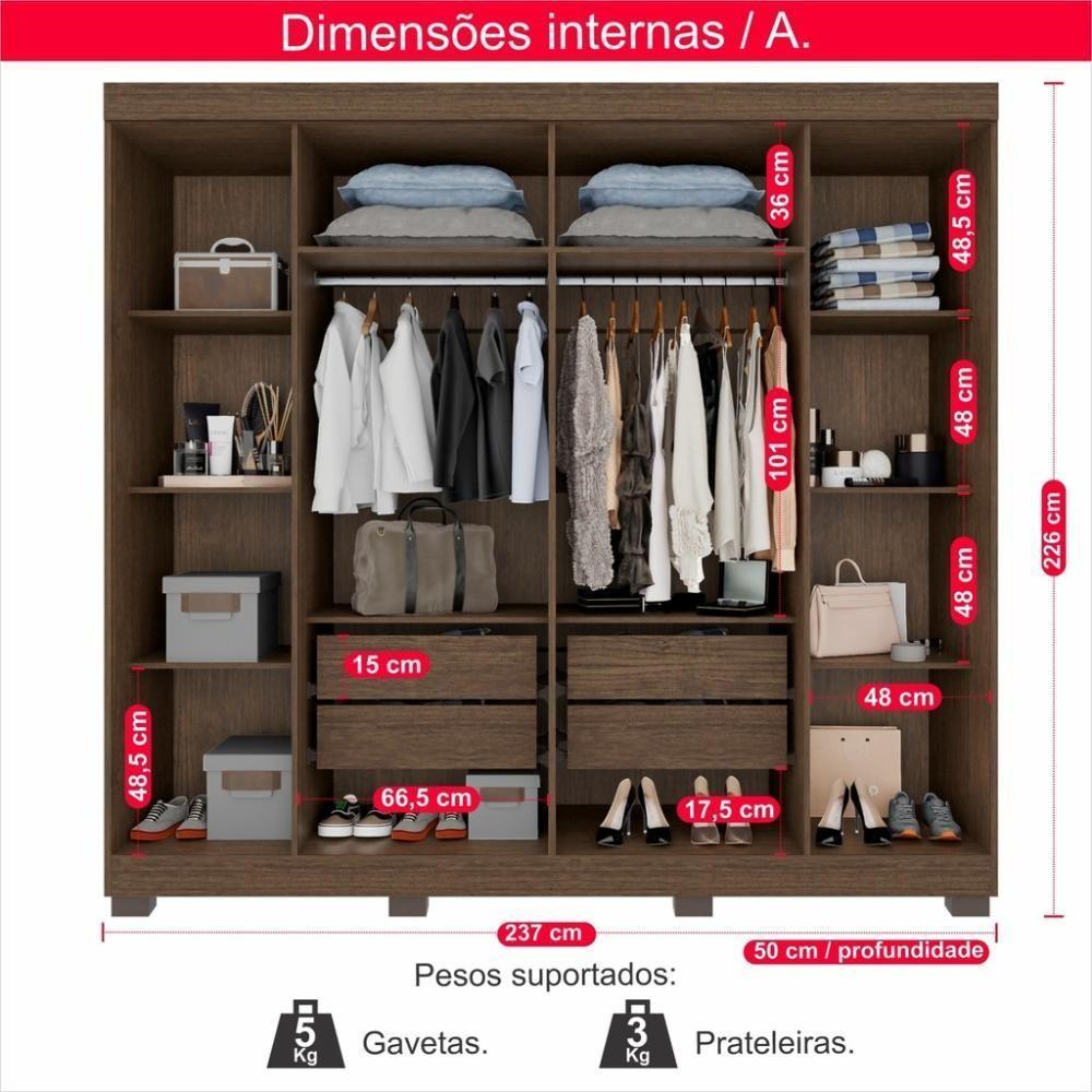 Guarda-roupa De Casal 100% Mdf 6 Portas 4 Gavetas Inglaterra - 9