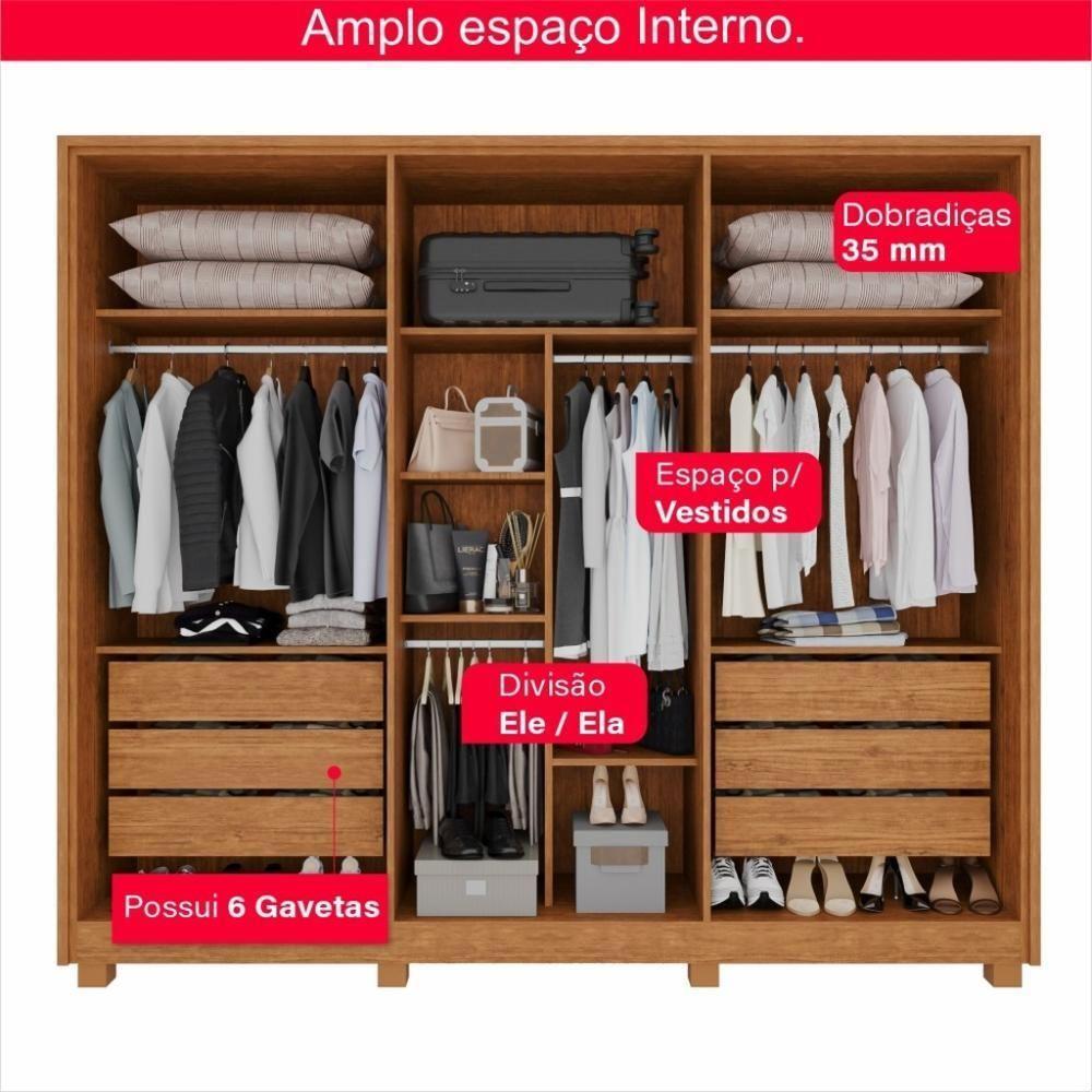 Guarda-roupa Casal 100% Mdf 6 Portas E 6 Gavetas Premium Ripado - 10