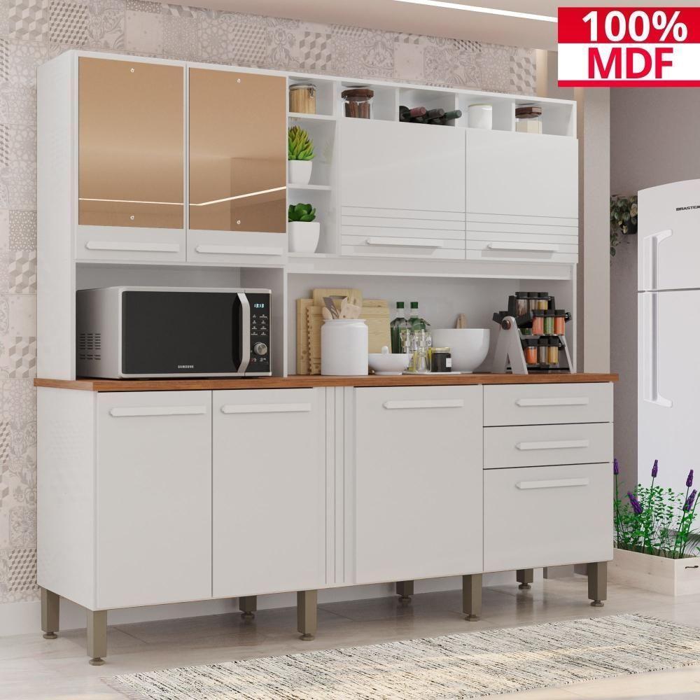 Cozinha 8 Portas 2 Gavetas Aurora Branca Com Espelho - 1