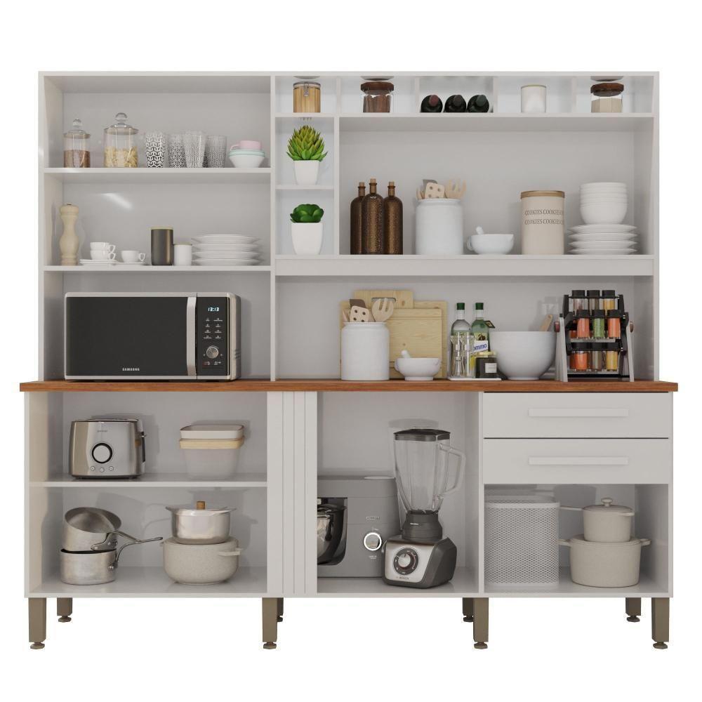 Cozinha 8 Portas 2 Gavetas Aurora Branca Com Espelho - 3