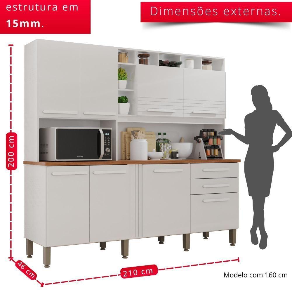 Cozinha 8 Portas 2 Gavetas Aurora Branca - 3