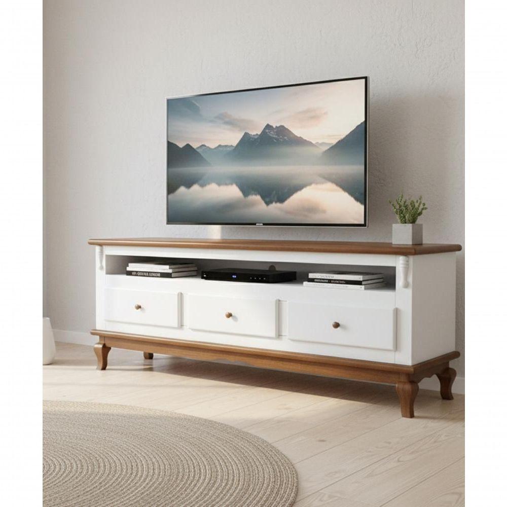 Rack 1,50 X 70 X 50 - Madeira Maciça - Móveis De Gramado - Branco-castanho - 1