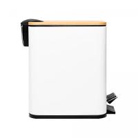 Lixeira 5l Retangular De Metal Com Pedal E Tampa Em Bambu Branca Lyor - 2