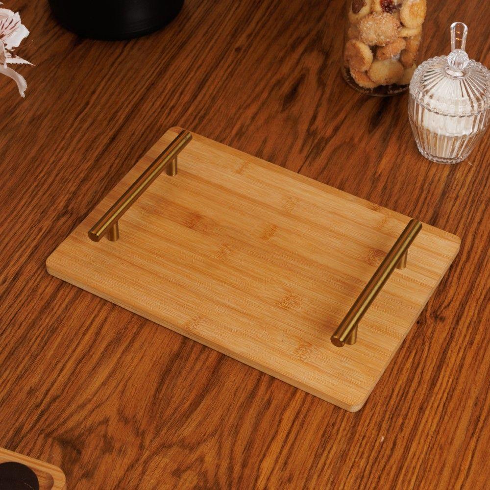 Bandeja De Bambu Com Alça De Metal Dourada 30 X 21 Cm Seattle Wolff - 3