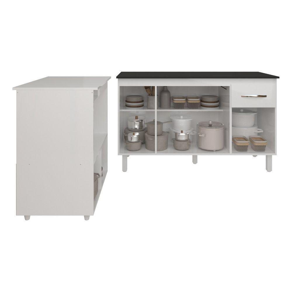 Armário Gabinete Camila 138 Cm Com Tampo Tampão E Balcão Amanda Para Forno E Microondas Branco E Preto - 4