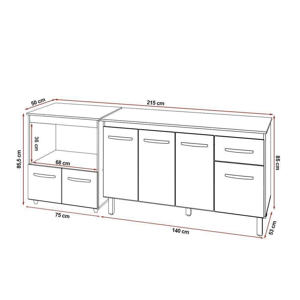 Armário Gabinete Camila 138 Cm Com Tampo Tampão E Balcão Amanda Para Forno E Microondas Branco E Preto - 6