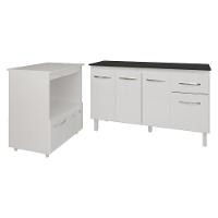 Armário Gabinete Camila 138 Cm Com Tampo Tampão E Balcão Amanda Para Forno E Microondas Branco E Preto - 1