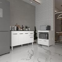 Armário Gabinete Camila 138 Cm Com Tampo Tampão E Balcão Amanda Para Forno E Microondas Branco E Preto - 2