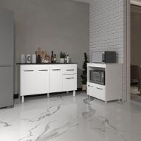 Armário Gabinete Camila 138 Cm Com Tampo Tampão E Balcão Amanda Para Forno E Microondas Branco E Preto - 3