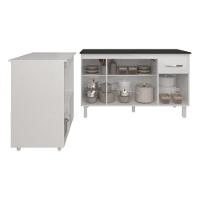 Armário Gabinete Camila 138 Cm Com Tampo Tampão E Balcão Amanda Para Forno E Microondas Branco E Preto