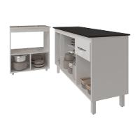 Armário Gabinete Camila 138 Cm Com Tampo Tampão E Balcão Amanda Para Forno E Microondas Branco E Preto - 5