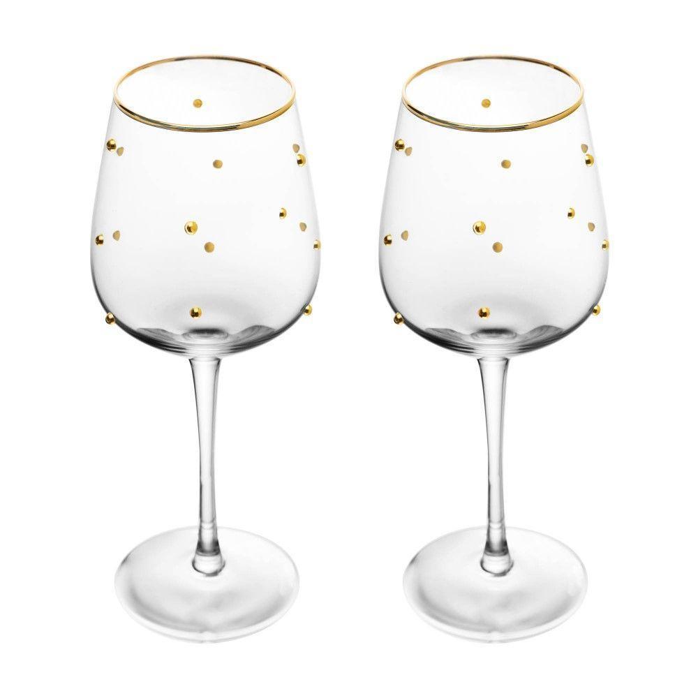 Conjunto 02 Taças Para Vinho De Vidro 350 Ml Balls Fio De Ouro Wolff - 1