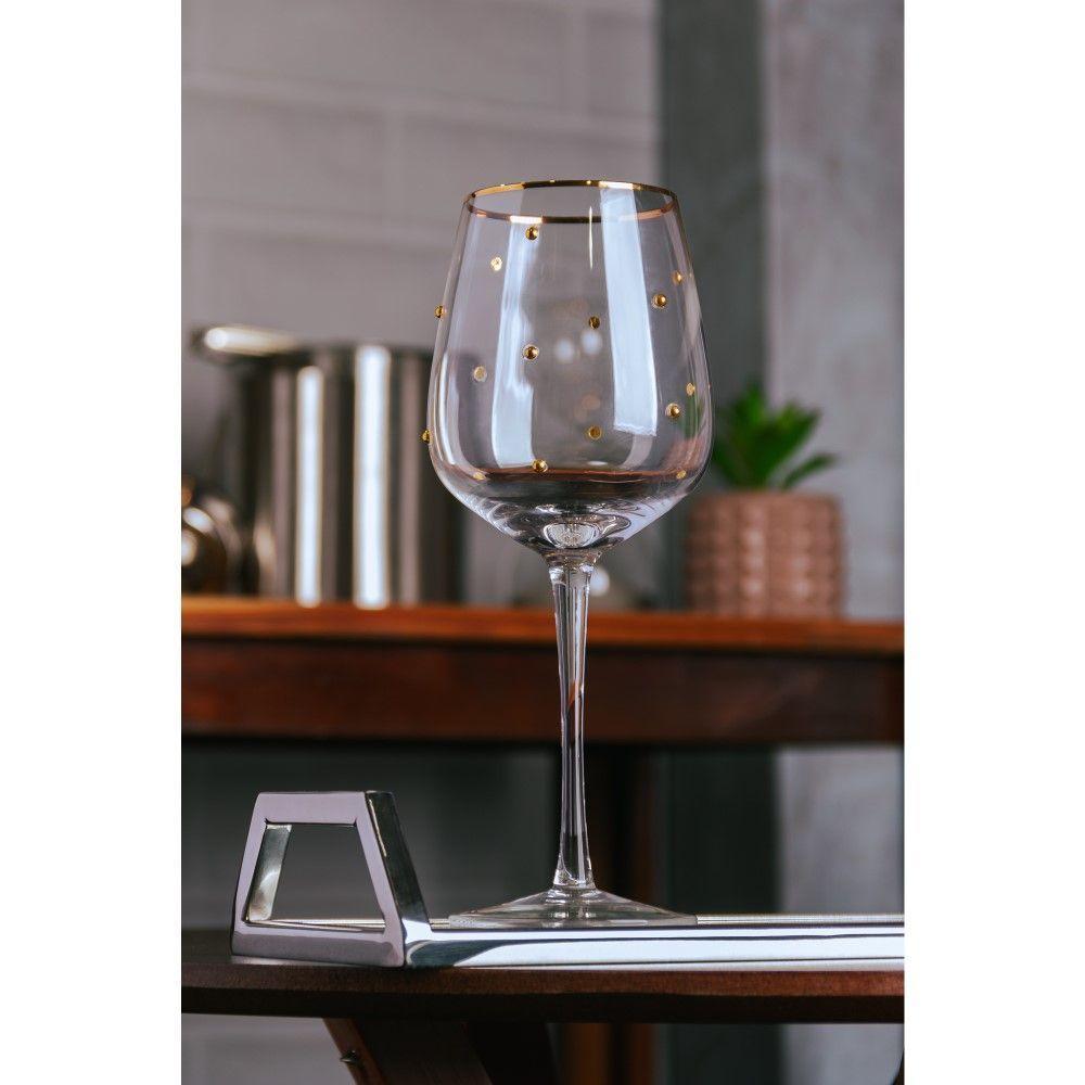 Conjunto 02 Taças Para Vinho De Vidro 350 Ml Balls Fio De Ouro Wolff - 3