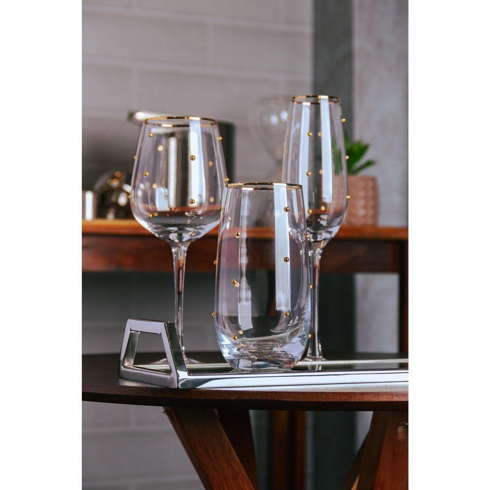 Conjunto 02 Taças Para Vinho De Vidro 350 Ml Balls Fio De Ouro Wolff - 6