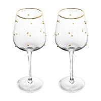 Conjunto 02 Taças Para Vinho De Vidro 350 Ml Balls Fio De Ouro Wolff - 1