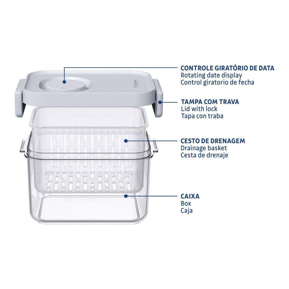 Pote Organizador De Geladeira 0,9l Organizzare Com Controle De Umidade Tramontina 61820-090 - 3