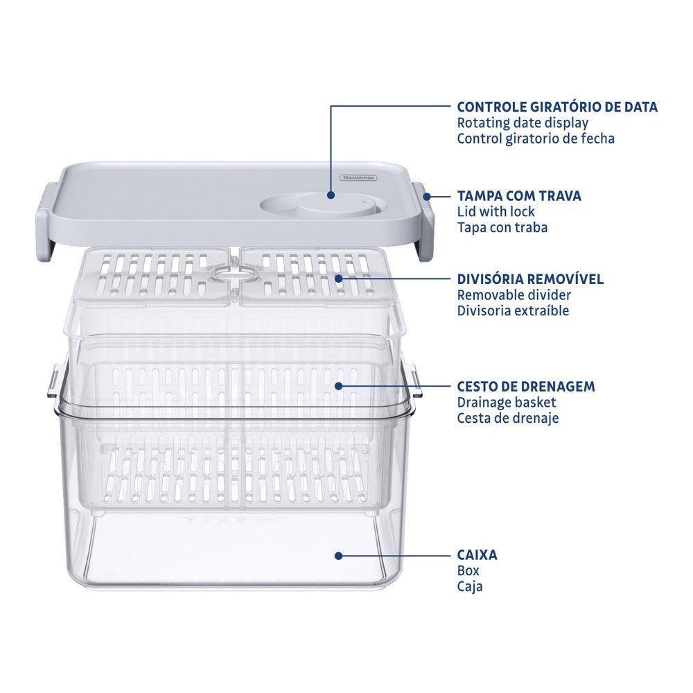 Pote Organizador De Geladeira 2,8l Organizzare Com Controle De Umidade Tramontina 61820-280 - 2