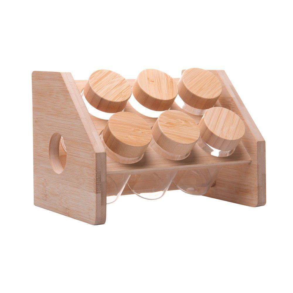 Conjunto 6 Potes Em Vidro Com Tampa De Rosca E Suporte De Bambu Wolff - 1