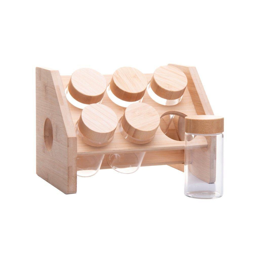 Conjunto 6 Potes Em Vidro Com Tampa De Rosca E Suporte De Bambu Wolff - 2