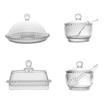 Kit Queijeira Manteigueira Meleira Açucareiro Cristal Pearl para Servir Wolff