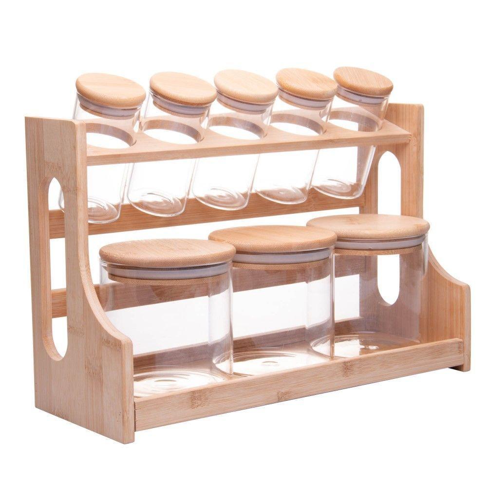 Conjunto 8 Potes Em Vidro Com Tampa E Suporte De Bambu Wolff - 1