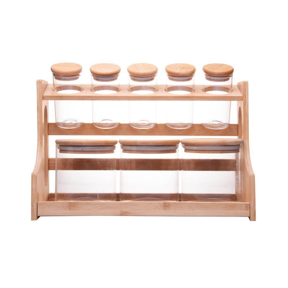 Conjunto 8 Potes Em Vidro Com Tampa E Suporte De Bambu Wolff - 2