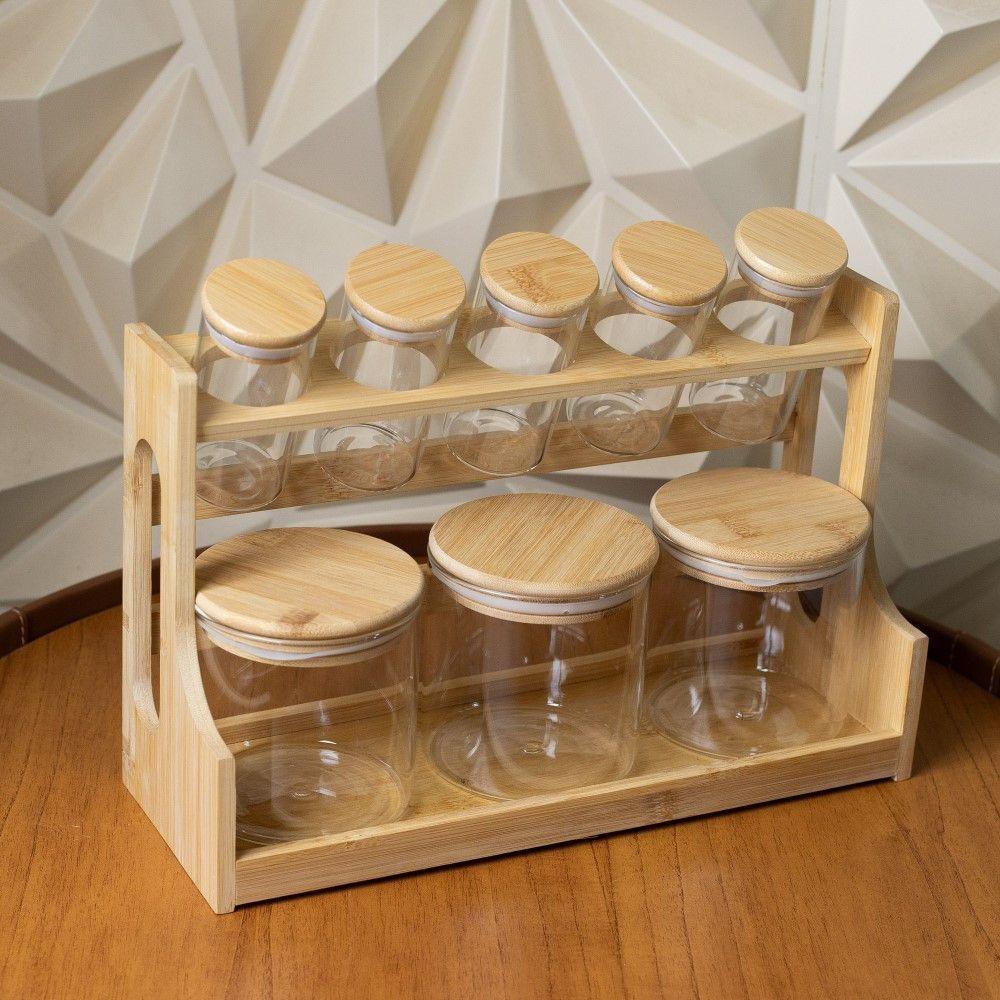 Conjunto 8 Potes Em Vidro Com Tampa E Suporte De Bambu Wolff - 6