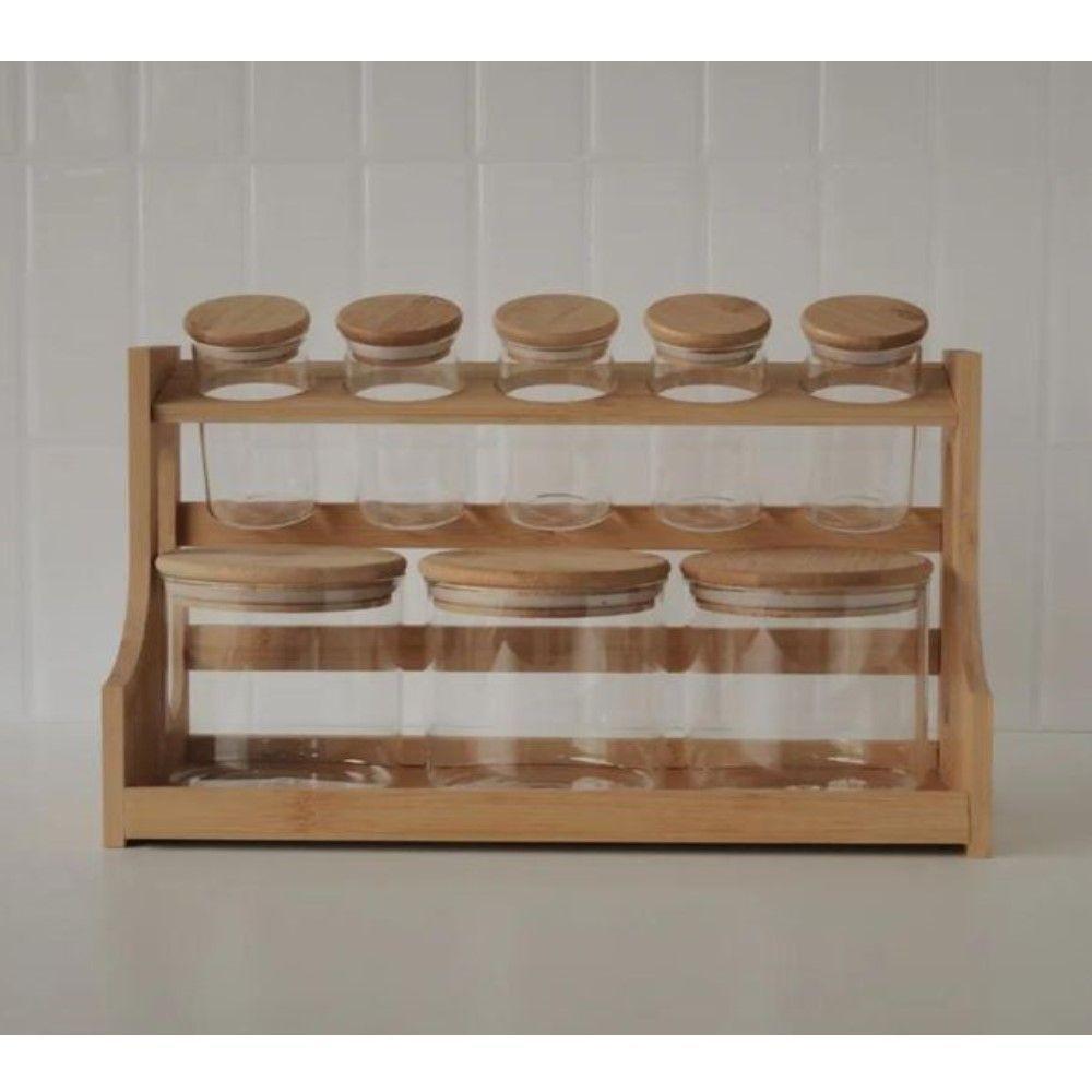 Conjunto 8 Potes Em Vidro Com Tampa E Suporte De Bambu Wolff - 7