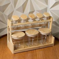 Conjunto 8 Potes Em Vidro Com Tampa E Suporte De Bambu Wolff - 6