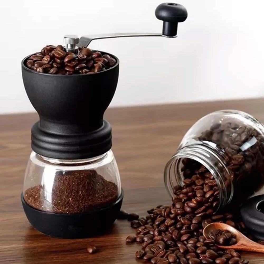 Moedor De Café Em Aço Inox Com Porta Pó Extra De Vidro Preto Lyor - 4