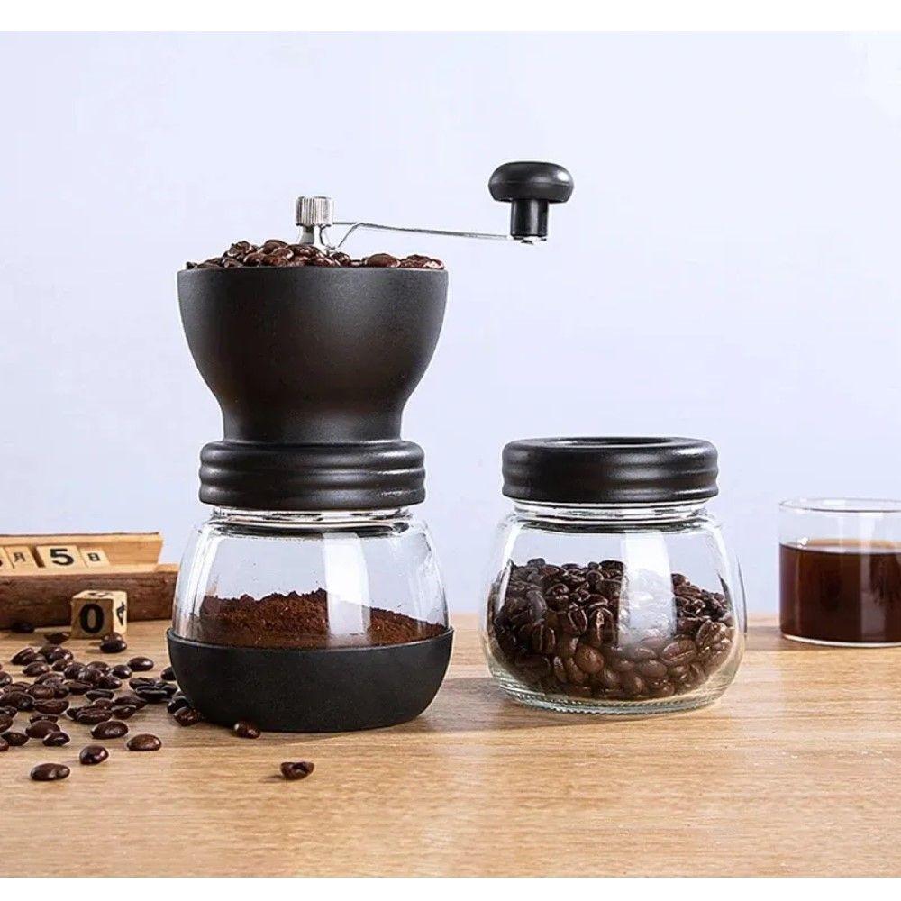 Moedor De Café Em Aço Inox Com Porta Pó Extra De Vidro Preto Lyor - 5