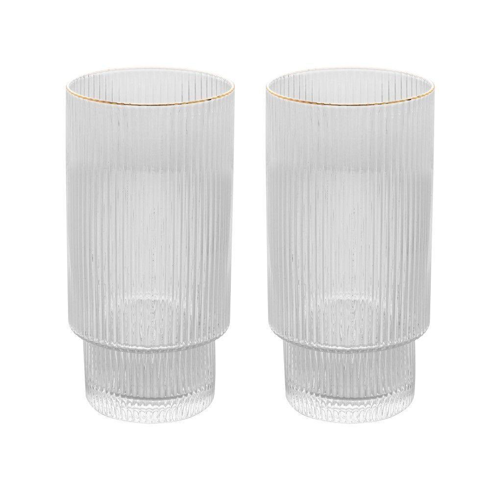 Conjunto 2 Copos Altos De Cristal Com Fio De Ouro 400 Ml Lines Wolff - 1