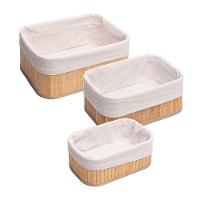 Conjunto 3 Cestos Retangulares De Bambu Com Forro Em Tecido Lyor - 1