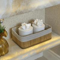 Conjunto 3 Cestos Retangulares De Bambu Com Forro Em Tecido Lyor - 4