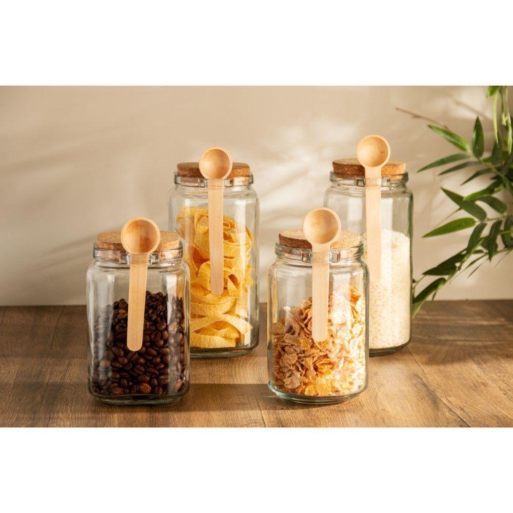 Kit 3 Porta Temperos Quadrado 1,15 L Vidro Com Colher De Bambu E Tampa Rolha Lyor - 4