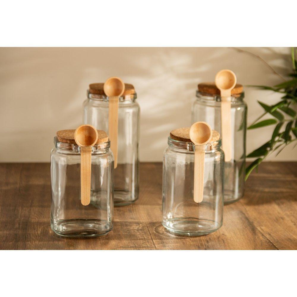 Kit 3 Porta Temperos Quadrado 1,15 L Vidro Com Colher De Bambu E Tampa Rolha Lyor - 5