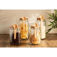 Kit 3 Porta Temperos Quadrado 1,15 L Vidro Com Colher De Bambu E Tampa Rolha Lyor