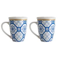 Kit 02 Canecas Para Chá De Porcelana Com Tampa 340 Ml Lyor - 1