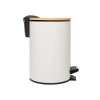 Lixeira 3l Redonda De Metal Com Pedal E Tampa Em Bambu Branca Lyor - 2