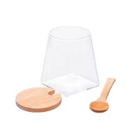 Conjunto 3 Potes 350 Ml Vidro Com Colher E Bandeja De Bambu Wolff
