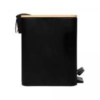 Lixeira 5l Retangular De Metal Com Pedal E Tampa Em Bambu Preta Lyor - 2