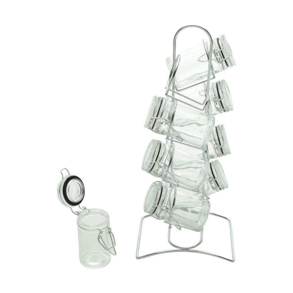 Porta Temperos 8 Peças De Vidro Com Tampa Hermética E Suporte De Metal Cromado Lyor - 2