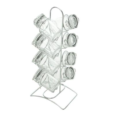 Porta Temperos 8 Peças de Vidro com Tampa Hermética e Suporte de Metal Cromado Lyor