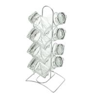 Porta Temperos 8 Peças De Vidro Com Tampa Hermética E Suporte De Metal Cromado Lyor - 1