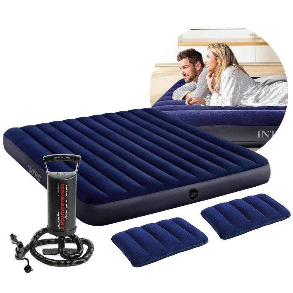 Colchão Inflável Casal King Dura Beam Downy Aveludado 272kg Com 2 Travesseiros Infláveis E Bomba Manual Intex - 1