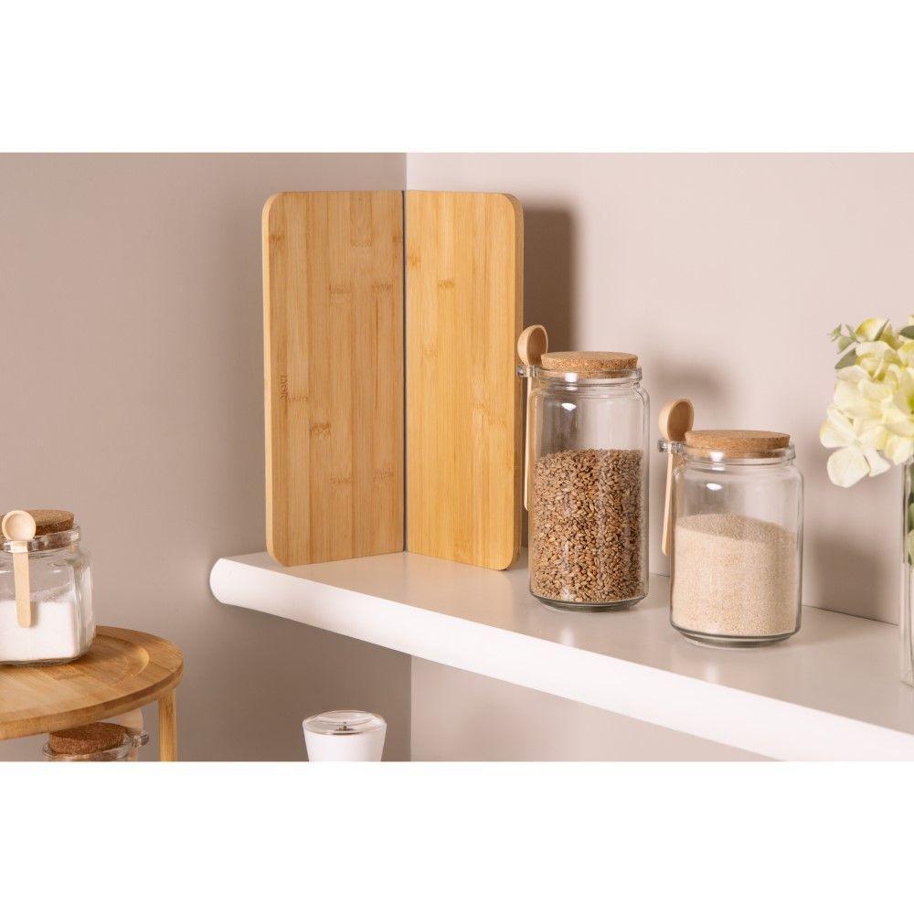 Kit 3 Porta Temperos Redondo 1 L Vidro Com Colher De Bambu E Tampa Rolha Lyor - 6