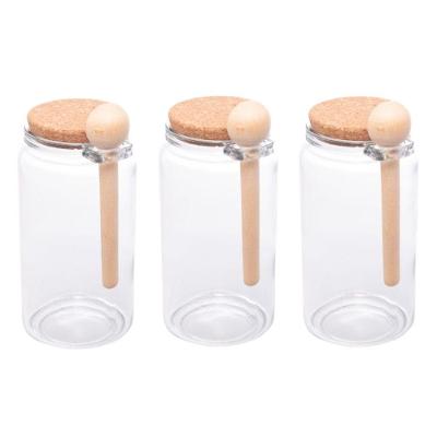 Kit 3 Porta Temperos Redondo 1 L Vidro Com Colher De Bambu E Tampa Rolha Lyor