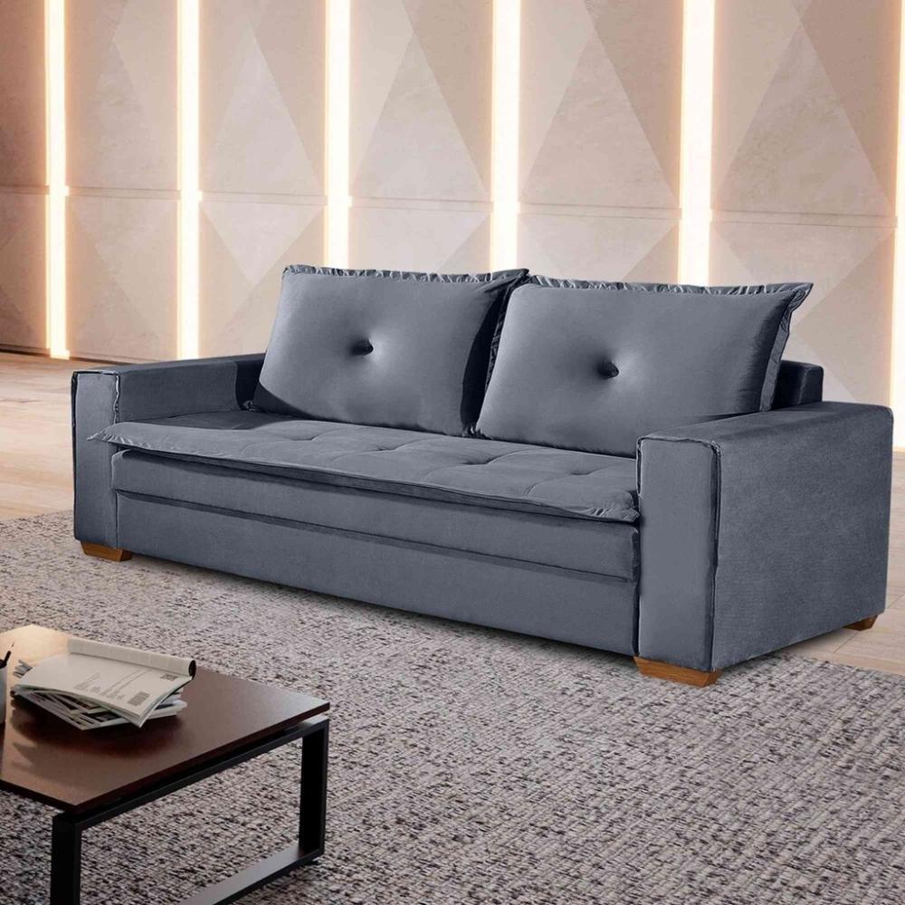 Sofá Unique 2,10m Com Pés De Madeira 3 Lugares Confortável - 2